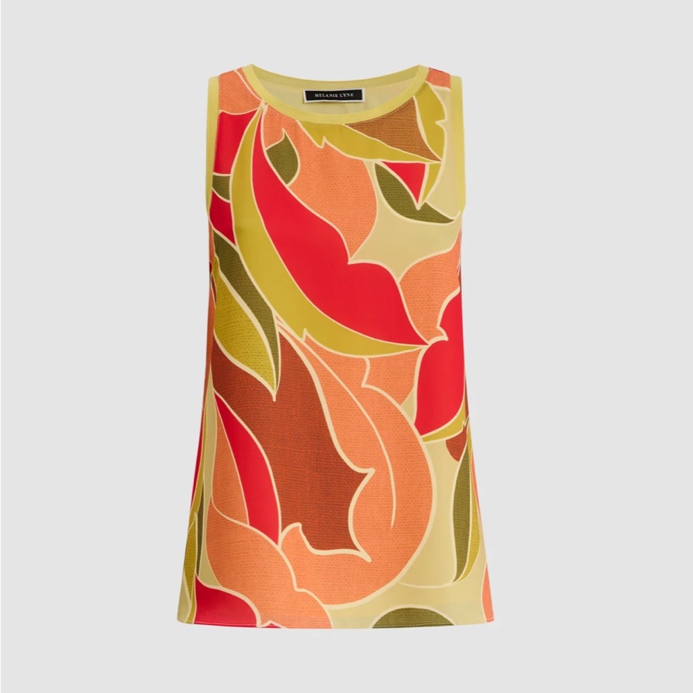 Sleeveless Abstract Leaf Print Blouse M